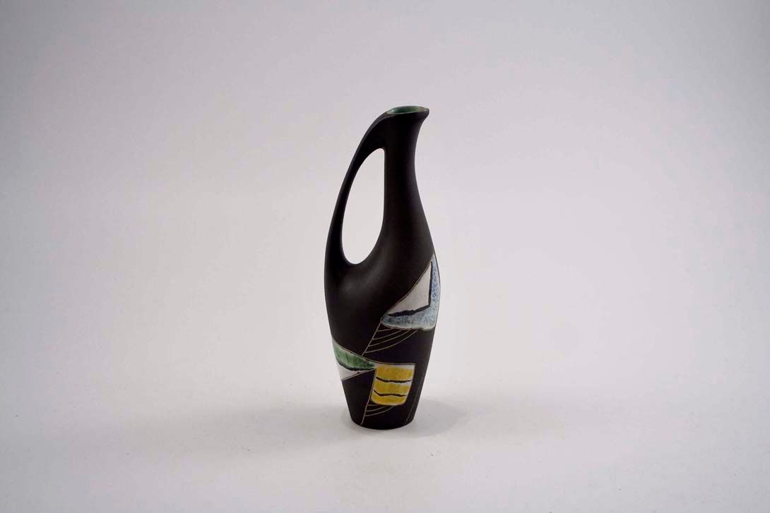 Foto 50&#8217;s Moroccan Ceramic Table Vase with Handle, Geometric Ornaments h20 B6