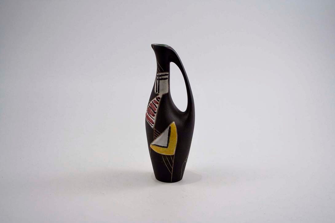 Foto 50&#8217;s Moroccan Ceramic Table Vase with Handle, Geometric Ornaments h20 B6