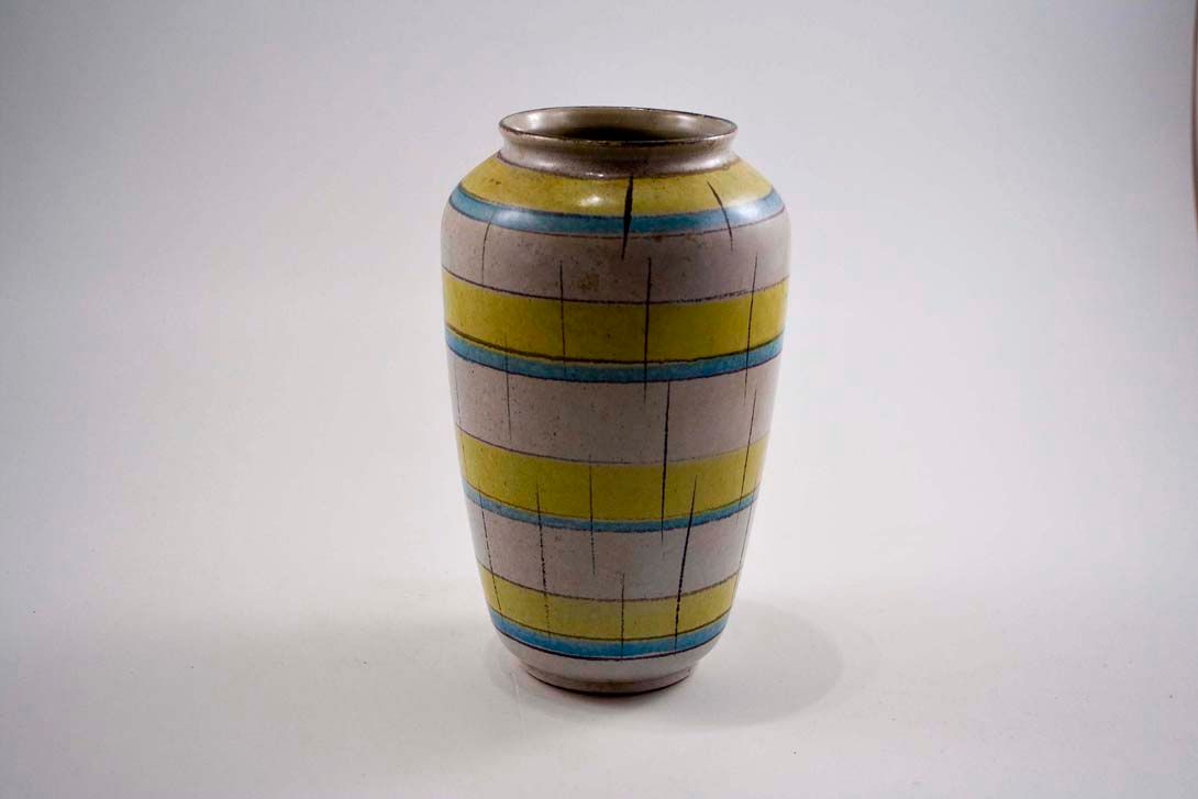 Foto 50’s Ceramic Table Vase, Cross-striped, Beige/Blue/Yellow B5