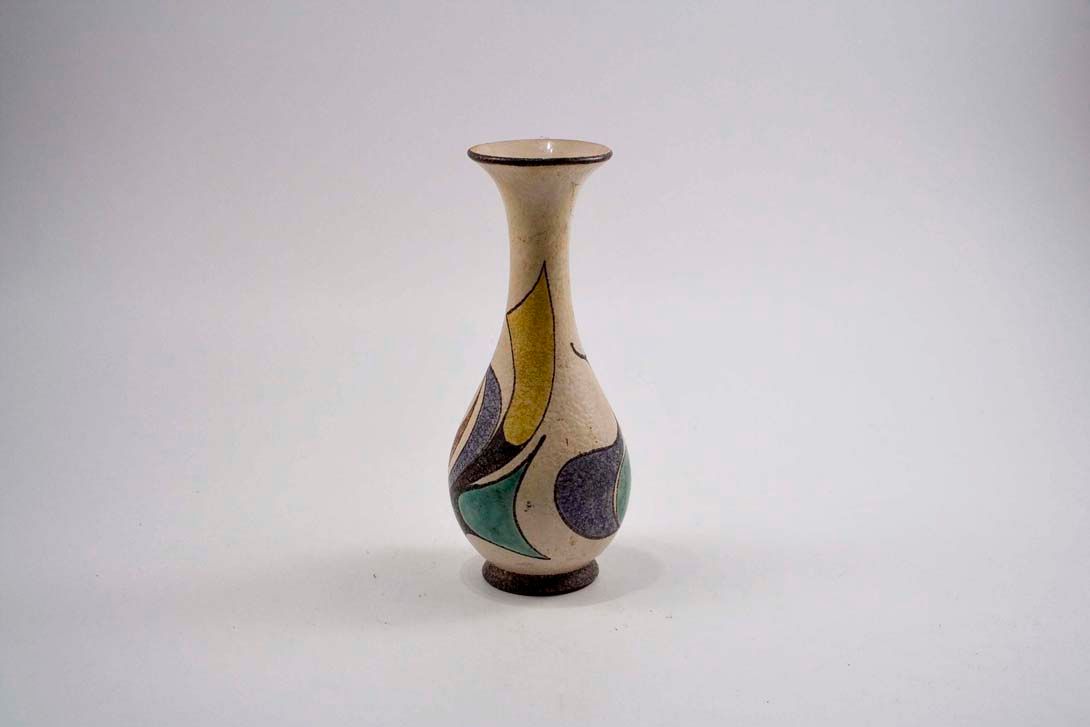 Foto 50&#8217;s Ceramic Table Vase, Beige/Blue/Yellow Decor A4 h25