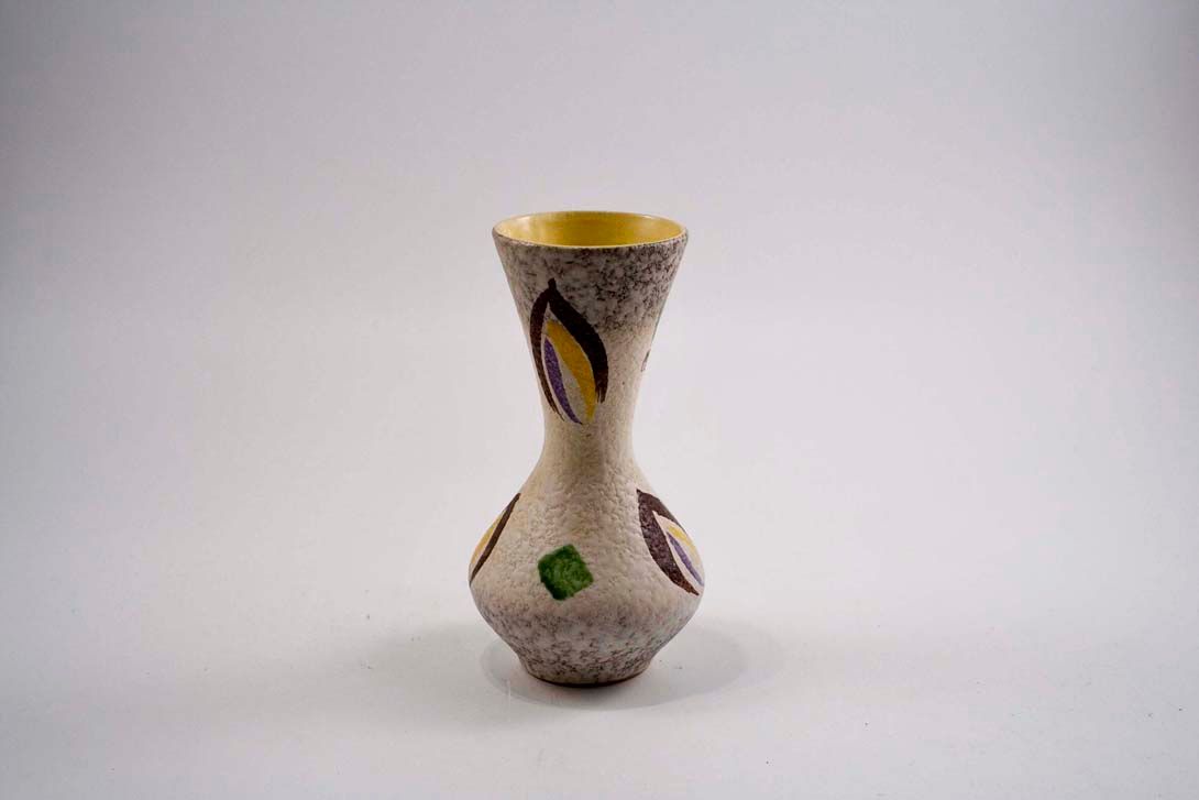 Foto 50&#8217;s Ceramic Table Vase, Beige/Yellow/Brown/Purple Leaf Decor h22 A4