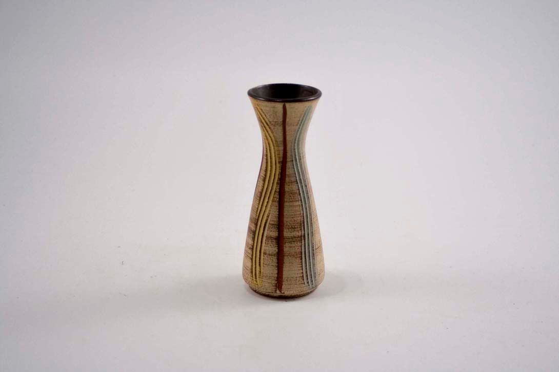 Foto Small Ceramic Table Vase, Scratch line Decor, Brown/Blue/Yellow h15 B6