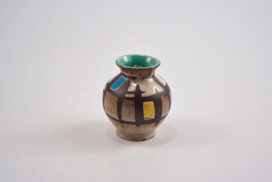 Foto Round Ceramic Vase, Crossed Lines, Beige h9 A5