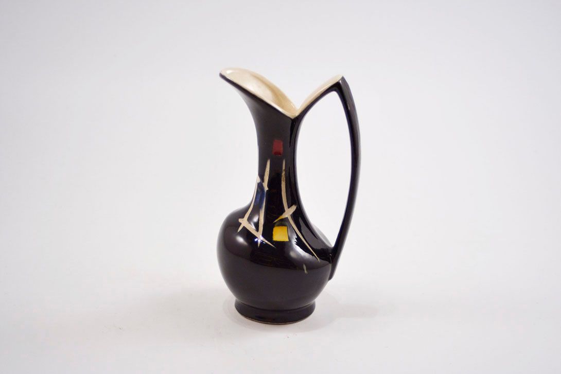 Foto Ceramic Jug Vase, Black, Red, Yellow, White h18 B6
