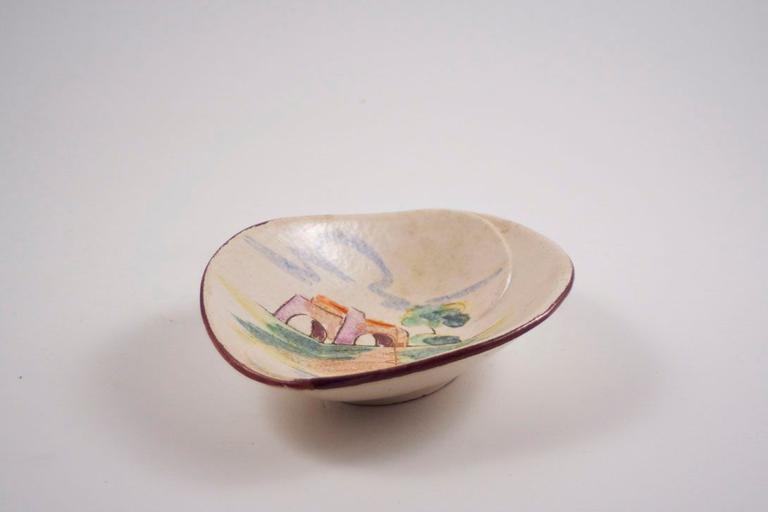 Foto Playful Ceramic Bowl, Handpainted Italian Landscape Decor, 1957