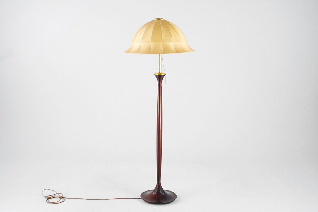 Foto Rose Wood Floor Lamp with Silk Shade Chinese Historism 1929 h150 G1+