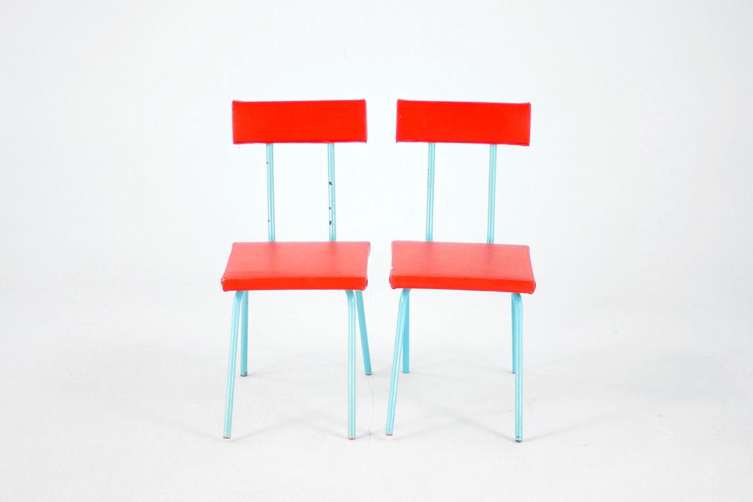 Foto Poppy Red Children&#8217;s Chair with Bright Turqouise Steel Tube Frame