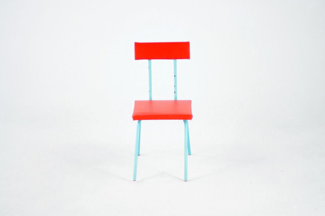 Foto Poppy Red Children&#8217;s Chair with Bright Turqouise Steel Tube Frame