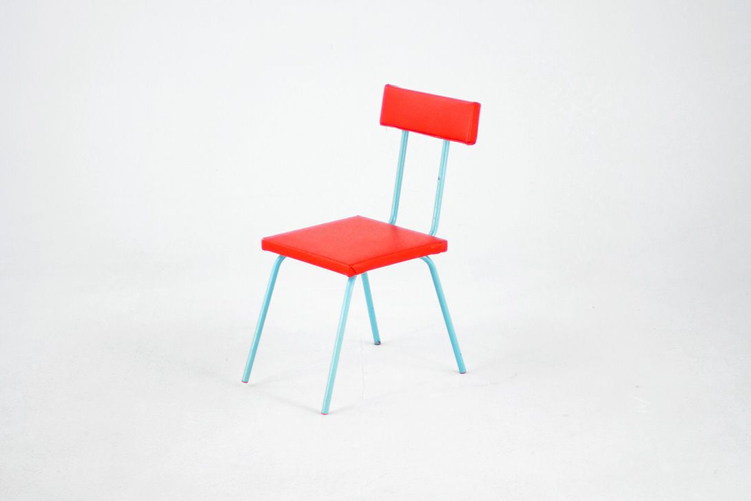 Foto Poppy Red Children&#8217;s Chair with Bright Turqouise Steel Tube Frame