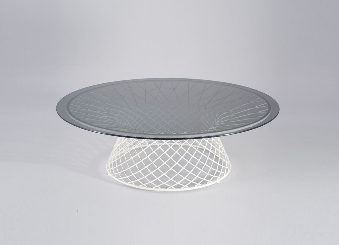 Foto White Wire Coffee Table with Smoked Glass Top 1967 h39x120