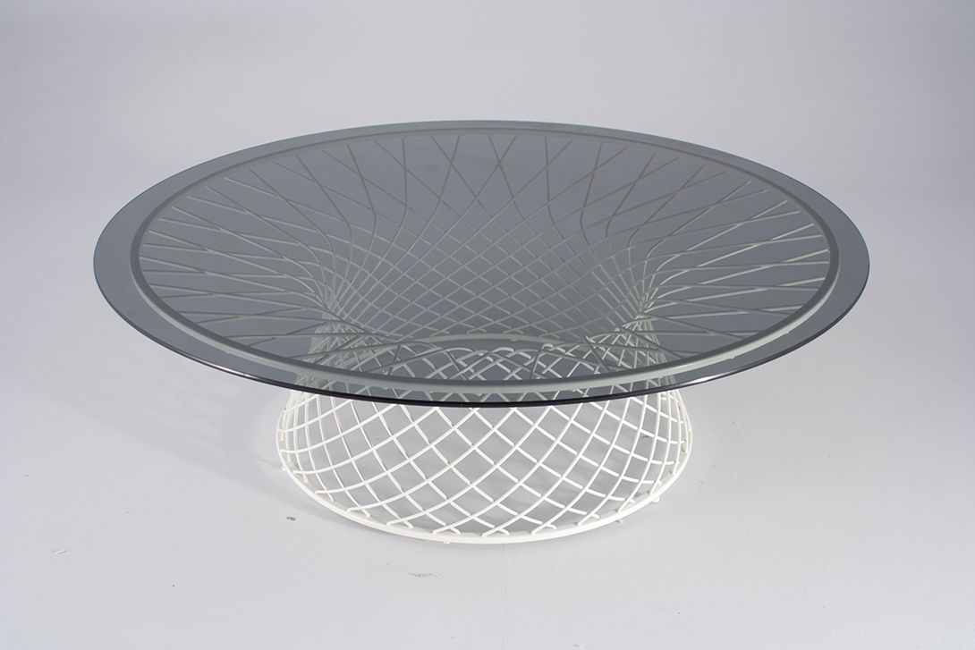 Foto White Wire Coffee Table with Smoked Glass Top 1967 h39x120