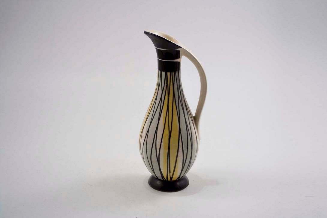 Foto Ceramic Table Vase with Handle, Lined, Brown/White/Yellow h27 B4