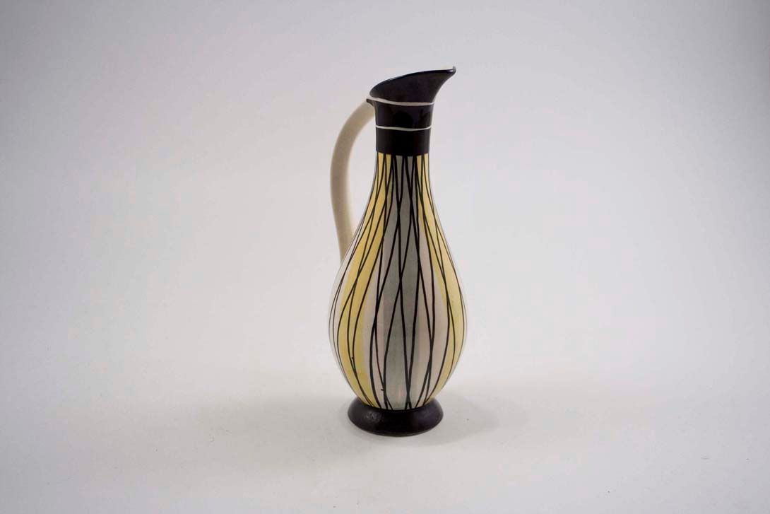 Foto Ceramic Table Vase with Handle, Lined, Brown/White/Yellow h27 B4