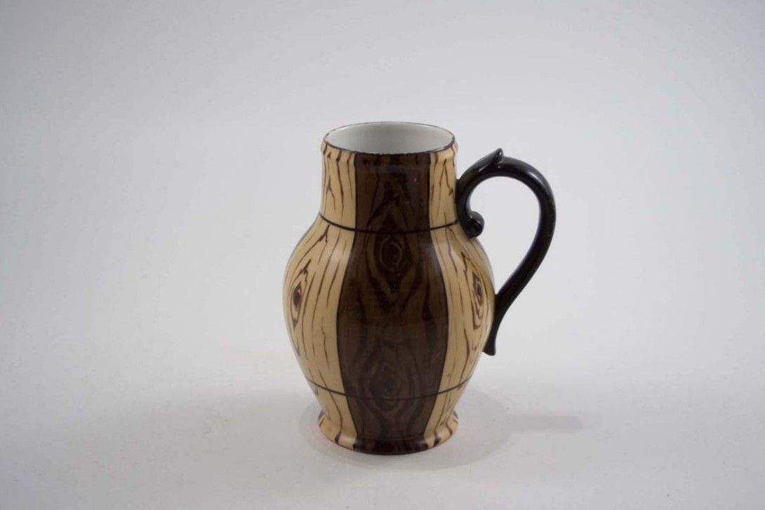 Foto Ceramic Table Vase with Handle, Wood Structre Decor, Brown/Beige //