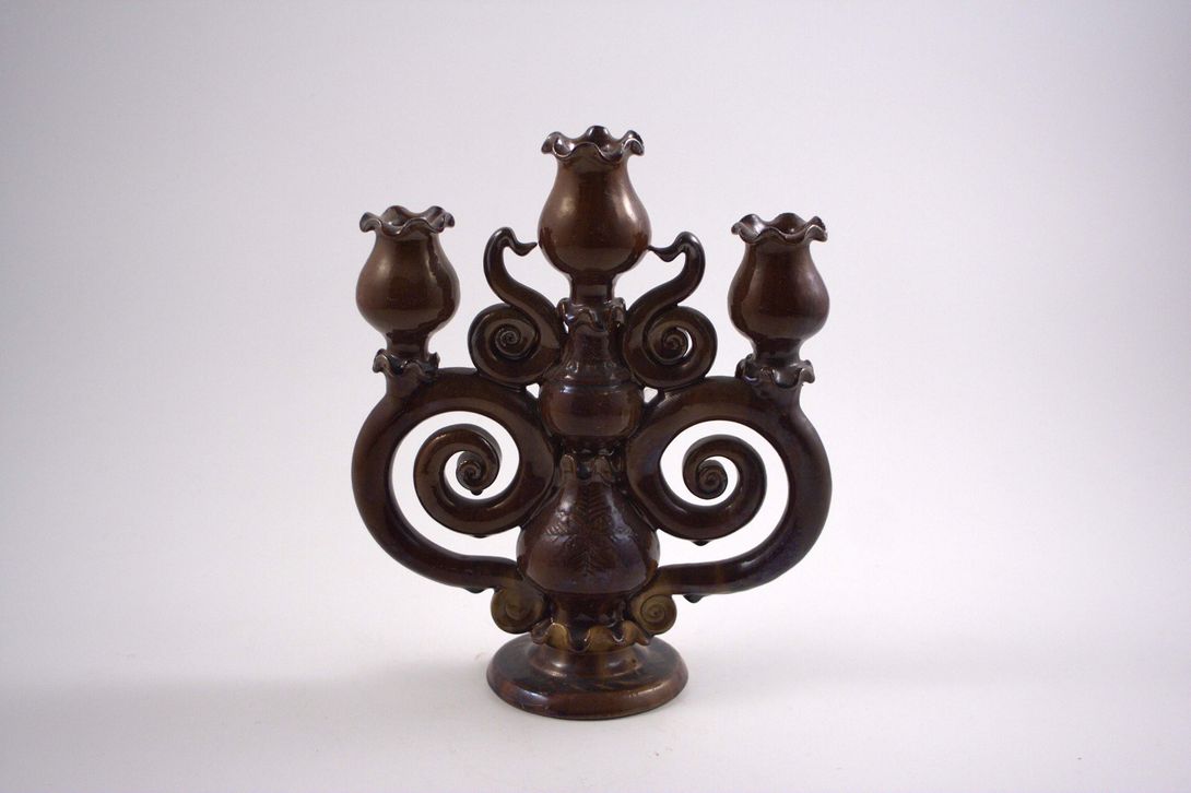 Foto Ceramic Candle Holder for three Candles, Spirals and Squiggles