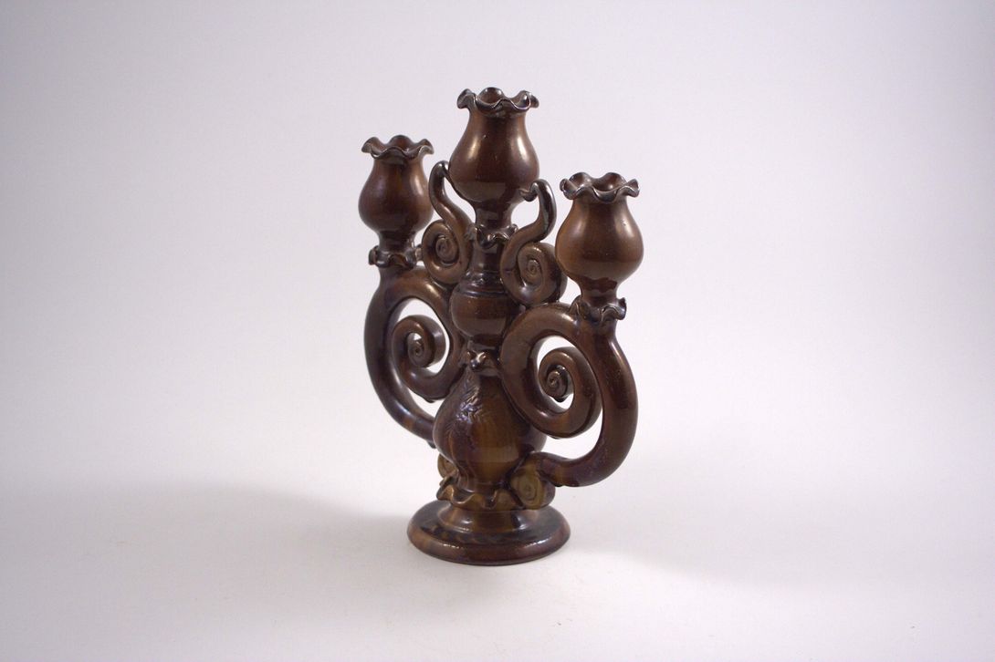 Foto Ceramic Candle Holder for three Candles, Spirals and Squiggles