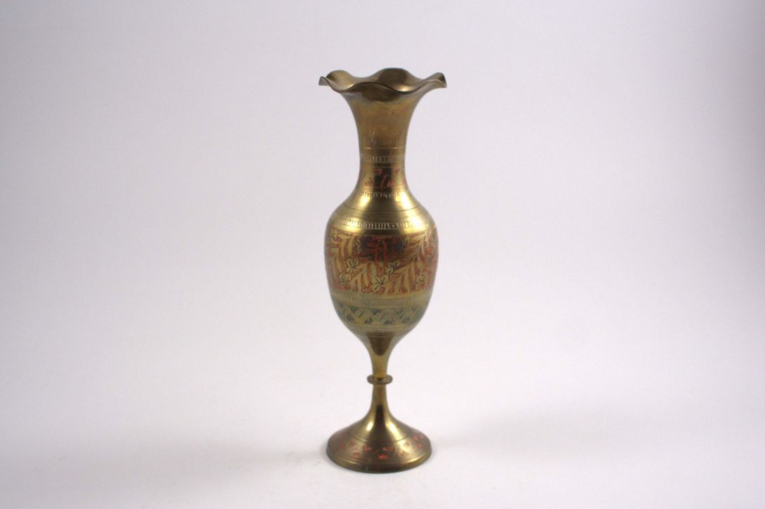 Foto Oriental Brass Vase with Colorful Decor Morocco 1958 h26