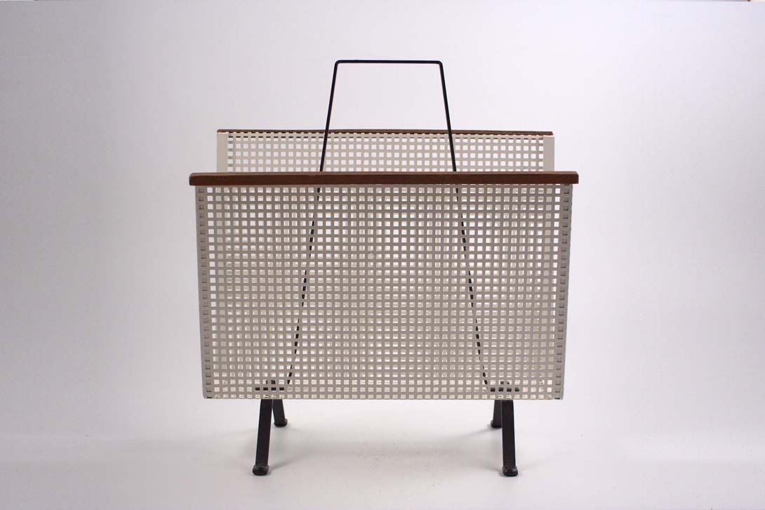 Foto 80&#8217;s Magazine Rack, White Grid, Wooden Edge