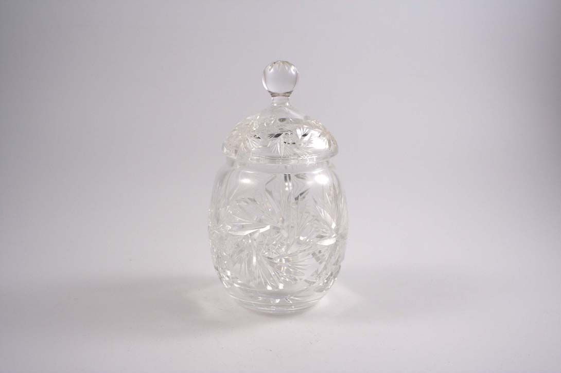 Foto Cylindric Crystal Glass Bowl With Flat Lid