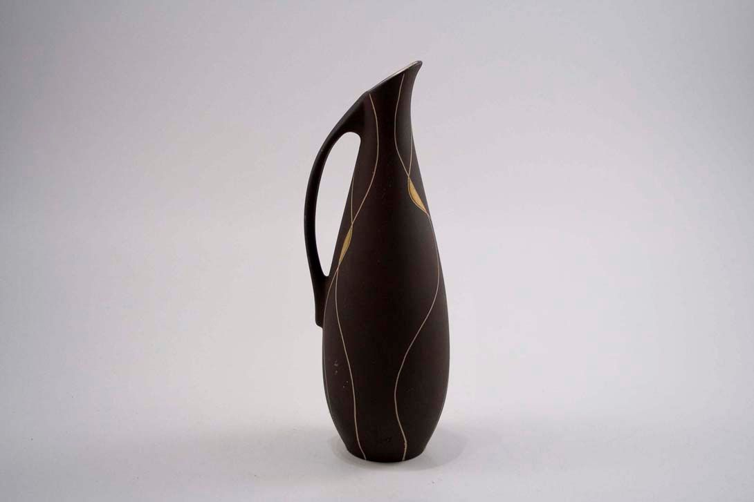 Foto Ceramic Table Vase, Black, Lined, Handle h28 B4