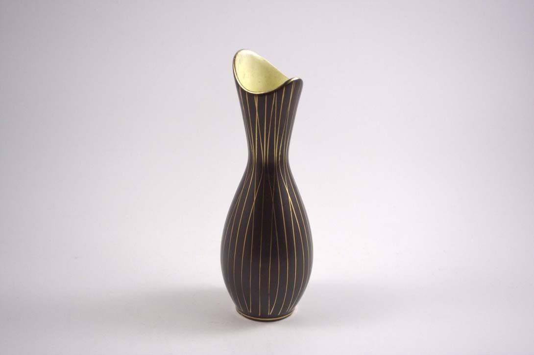 Foto Ceramic Table Vase Brown Gold Stripes B4