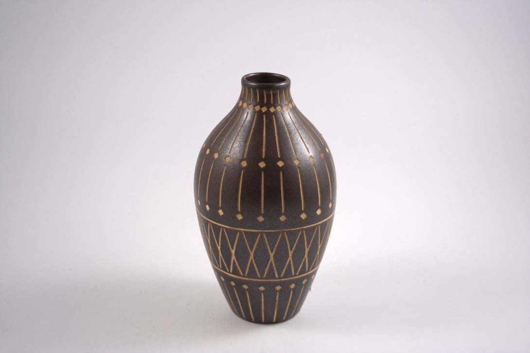 Foto Ceramic Table Vase Brown/ White Pattern B4