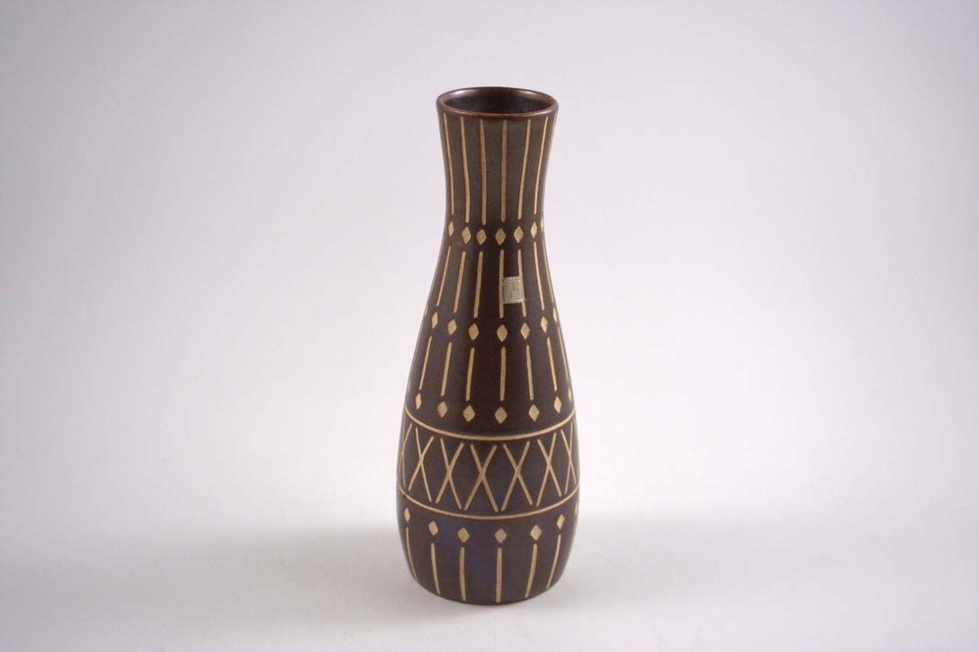 Foto Brown Ceramic Table Vase, Beige Lines, Dots &#038; Crosses h24 B4
