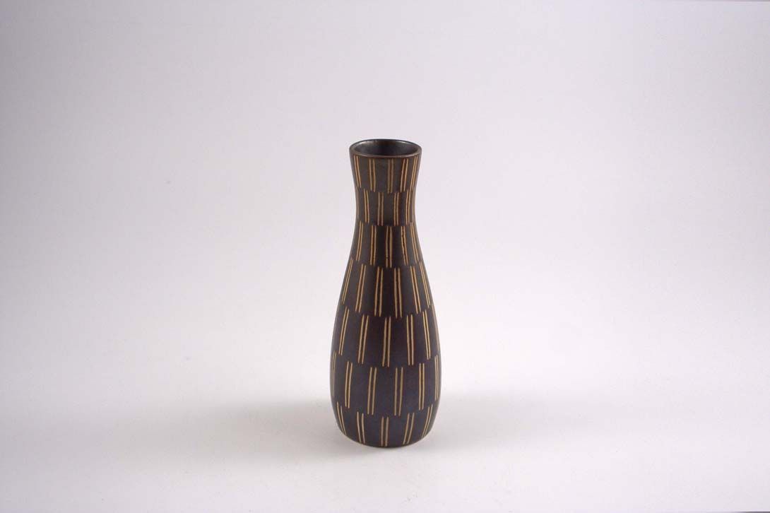 Foto Ceramic Table Vase Brown White Lines B4