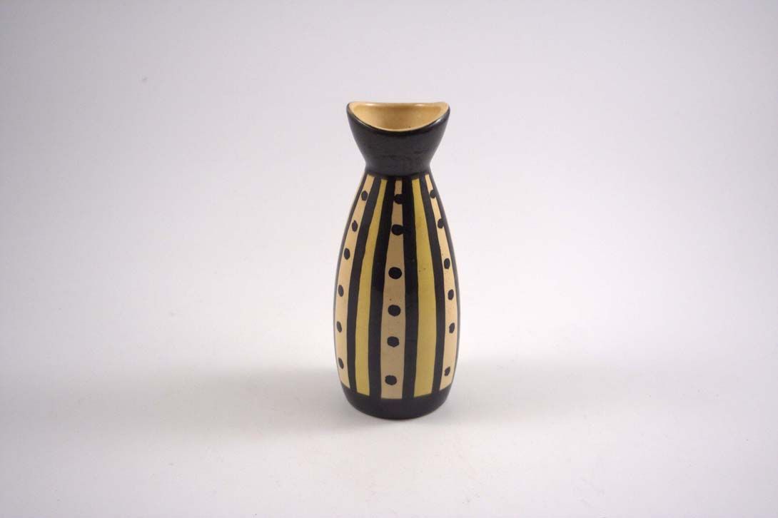 Foto Ceramic Table Vase Black/Yellow Stripes &#038; Black Dots h18 B5