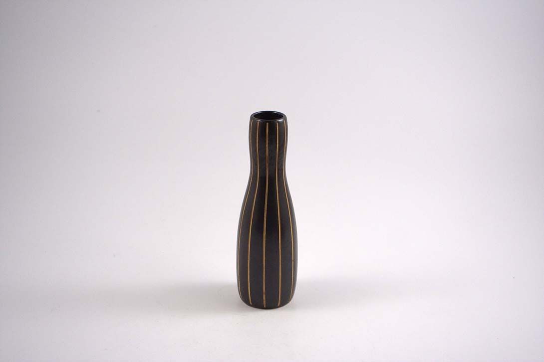 Foto Ceramic Table Vase Beige Lines Brown A6