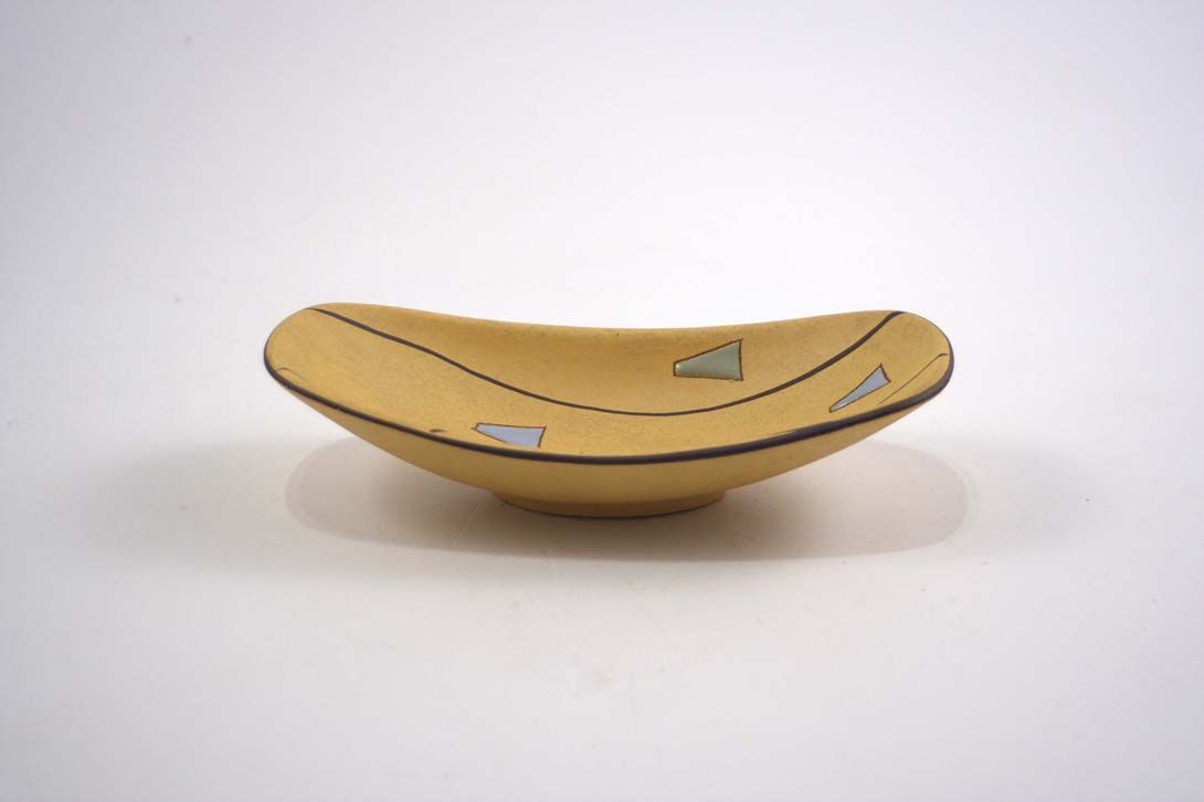 Foto Ceramic Bowl Yellow Brown Lines Brown Top