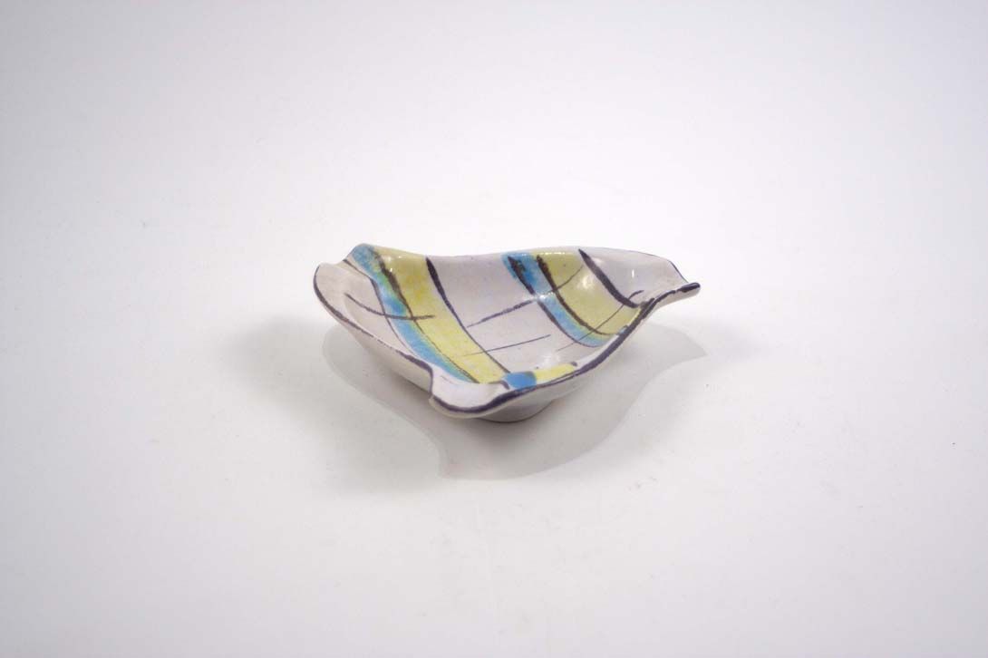 Foto Ceramic Ashtray Yellow/Blue/Black Stripes Wavy Triangular Shape Cologne 1953