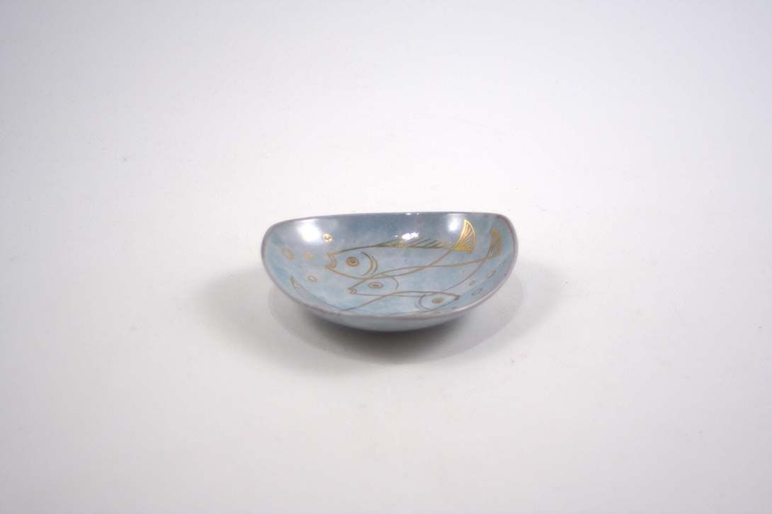 Foto Ashtray, Ceramic, Pale Blue, Gold Fish Decor
