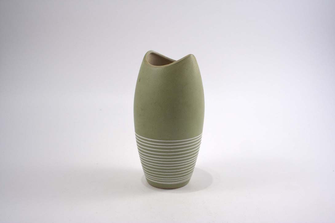 Foto Olive Green Ceramic Vase White Lines h22 B5