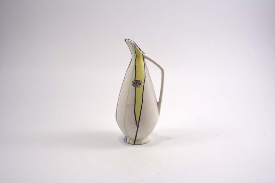 Foto Ceramic Vase White Yellow Stripe Handle h21 A5