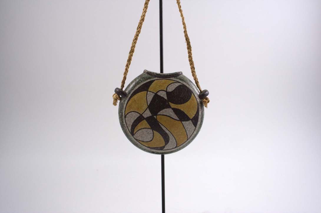 Foto Ceramic Hanging Vase Brown Yellow Ornament France 1955 B4