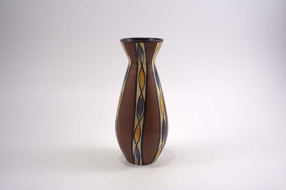 Foto Ceramic Table Vase Brown Blue Yellow Leaf Decor h26 A4