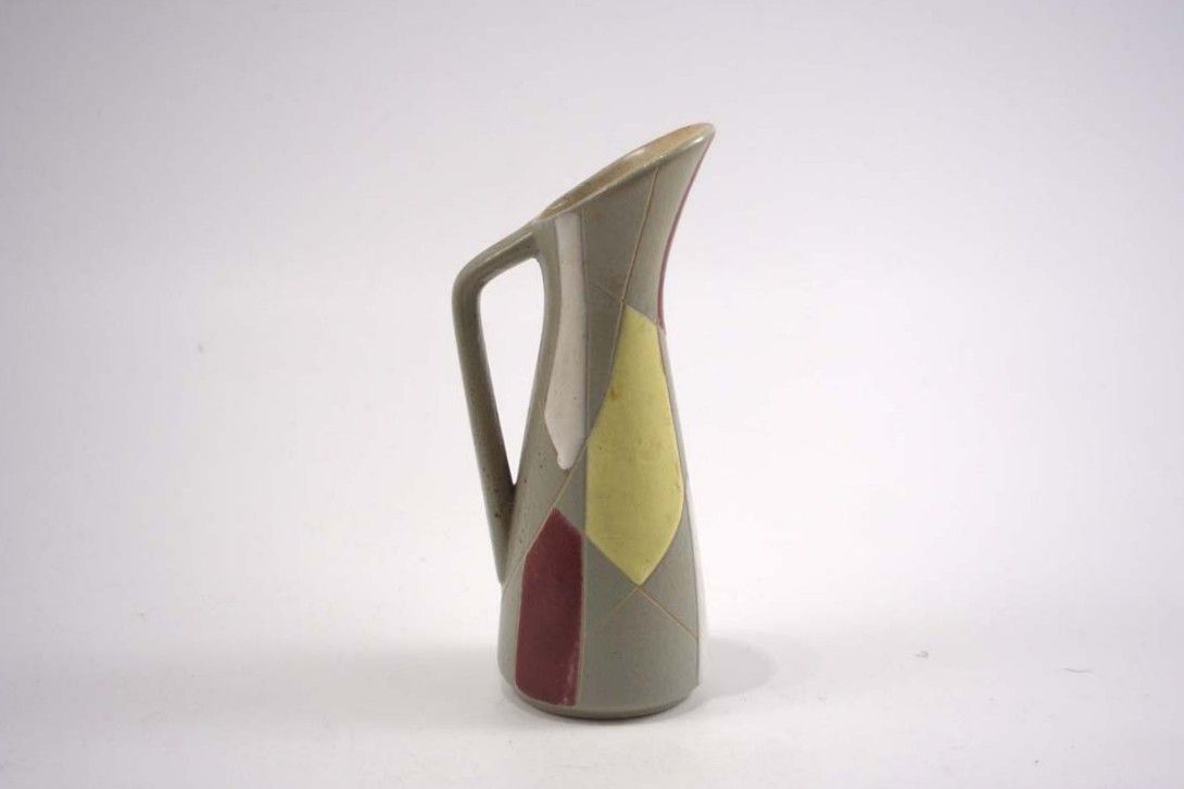 Foto Ceramic Table Vase Grey Yellow Red White Spots h17 A5