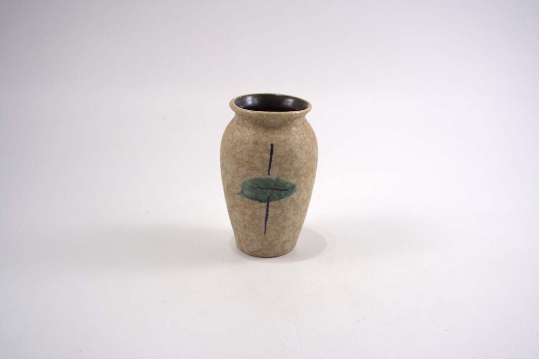 Foto Ceramic Table Vase Beige Green Leaf h14 B6