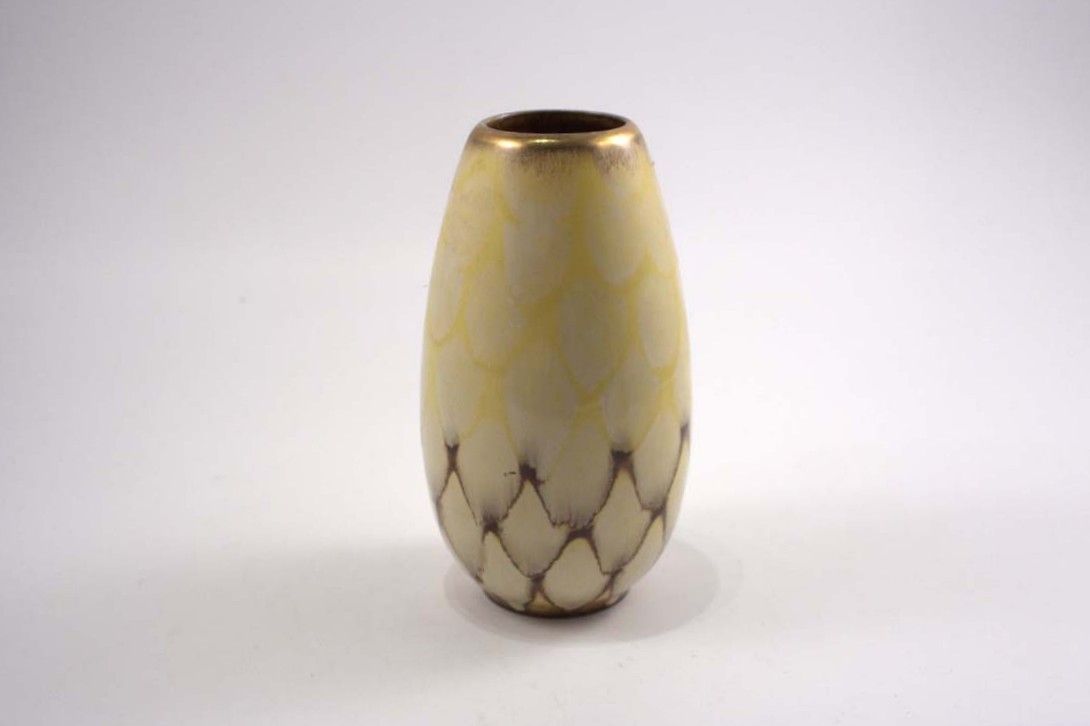 Foto Ceramic Table Vase Beige Yellow Brown Grid h23 B5