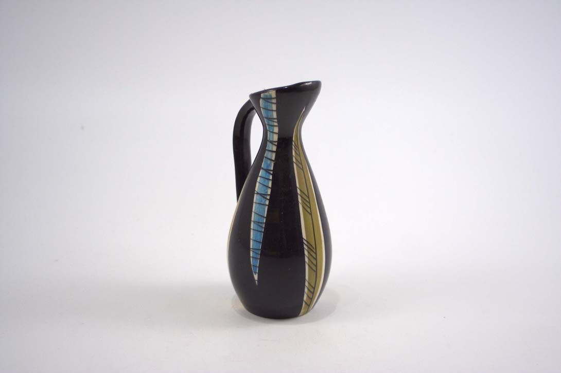 Foto Ceramic Table Vase Jug Black Green Blue Leaf Decor h15 B6
