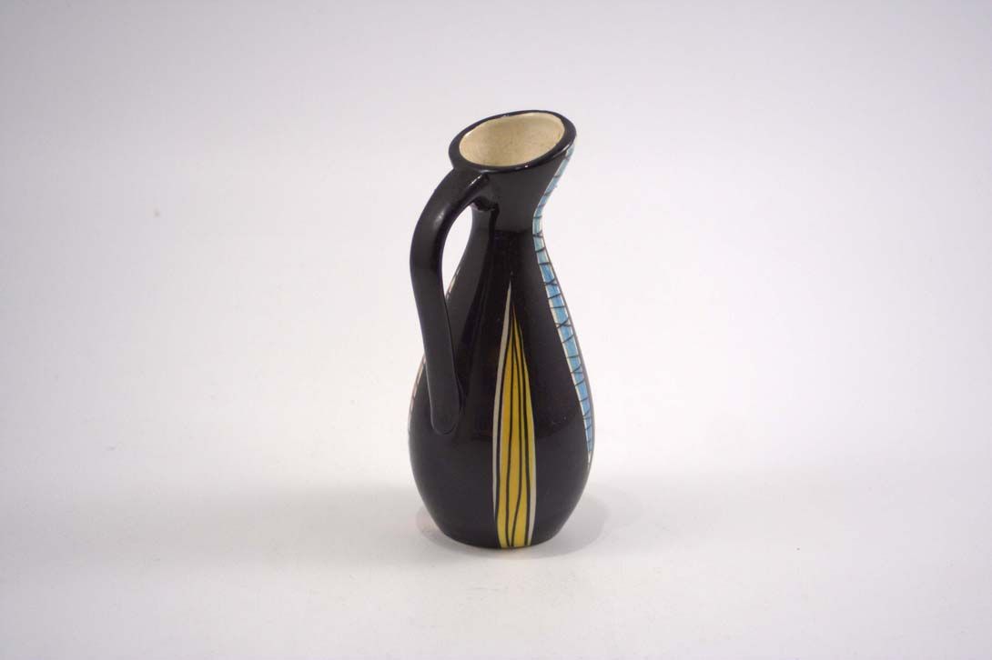Foto Ceramic Table Vase Jug Black Green Blue Leaf Decor h15 B6