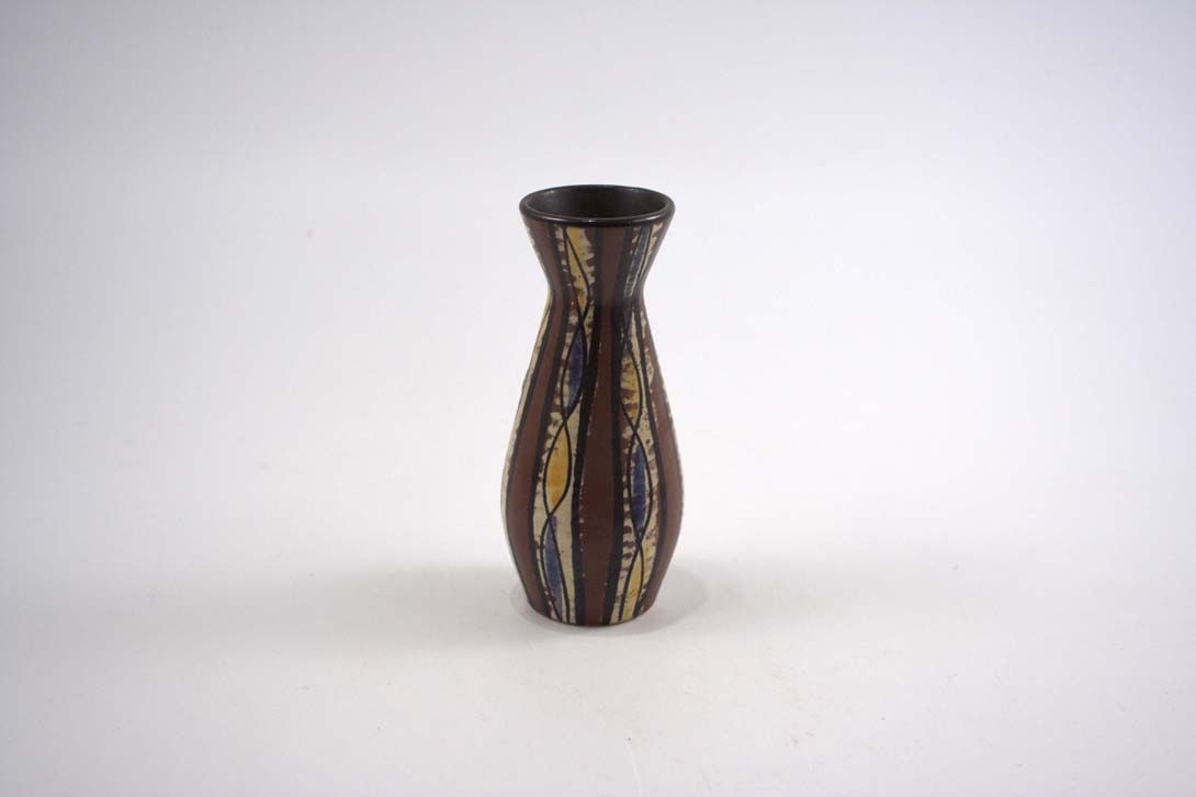 Foto Small Ceramic Table Vase Brown White Lines B6