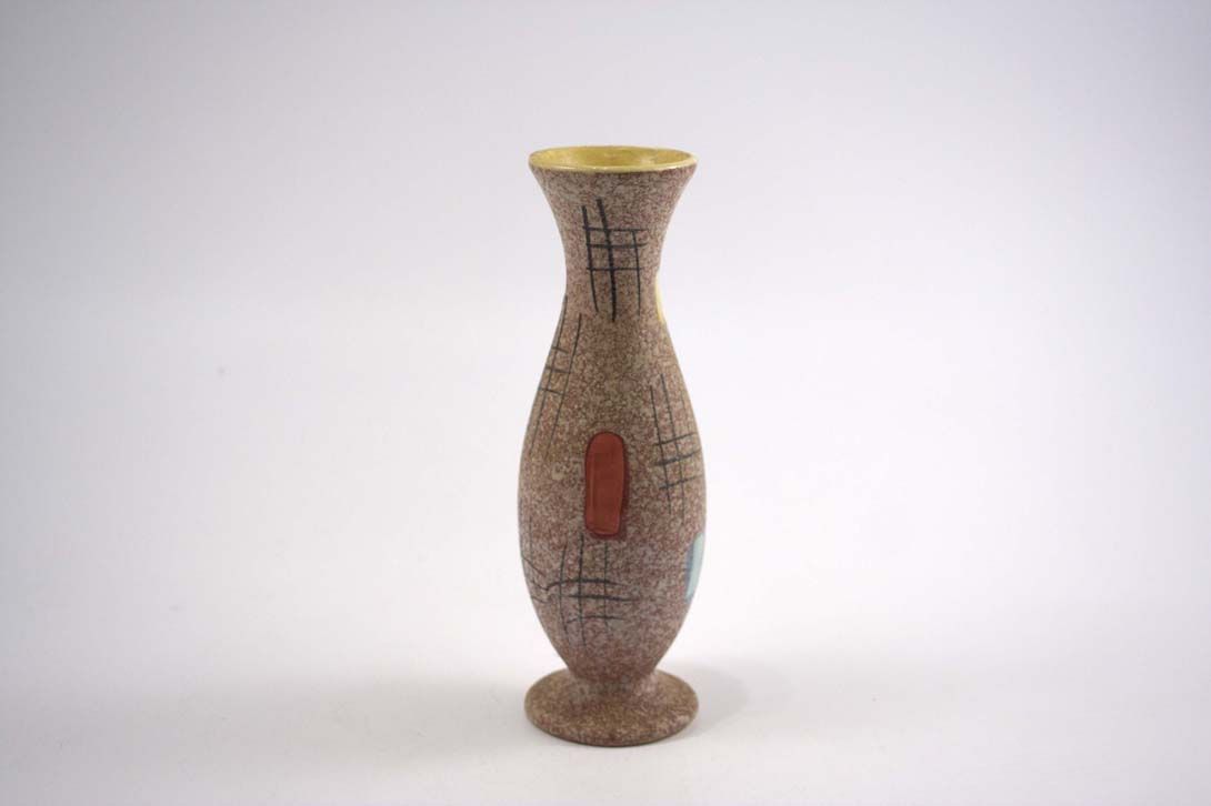 Foto Ceramic Table Vase Beige Rough Red Spot Yellow Inside h16 B6