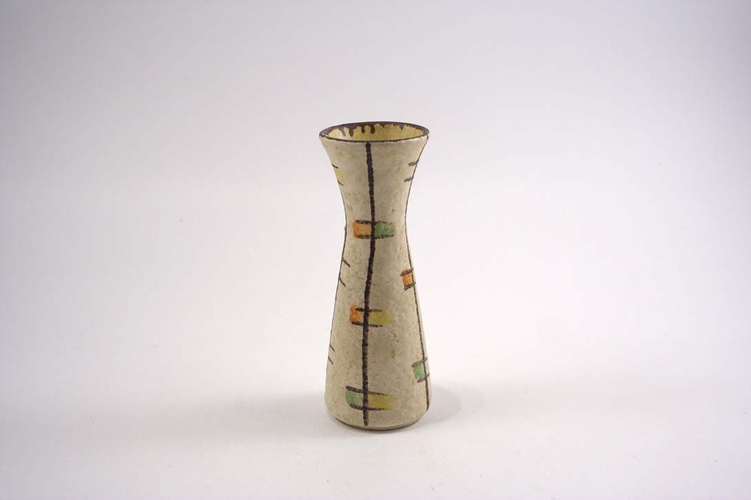 Foto Ceramic Table Vase Beige Brown Lines Orange Green Spots h20 B6