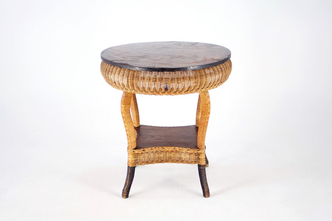 Foto Side Table Basket Wooden Plate h75x70