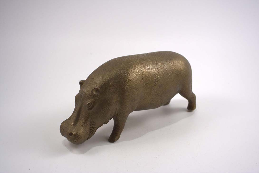 Foto Sculpture Snuffling Brass Hippo h13x9x29