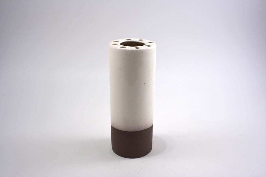 Foto Porcelain Table Vase White Brown Holes Top h26 D5