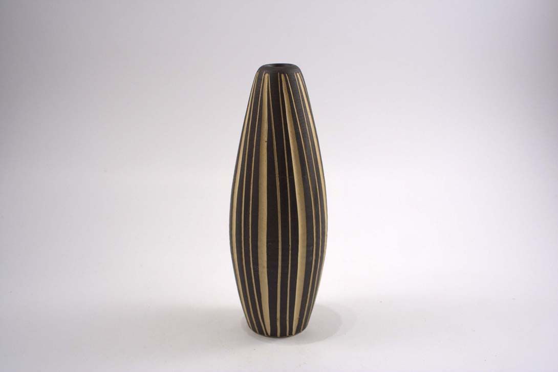 Foto Ceramic Table Vase Brown Beige Lines h29 B4