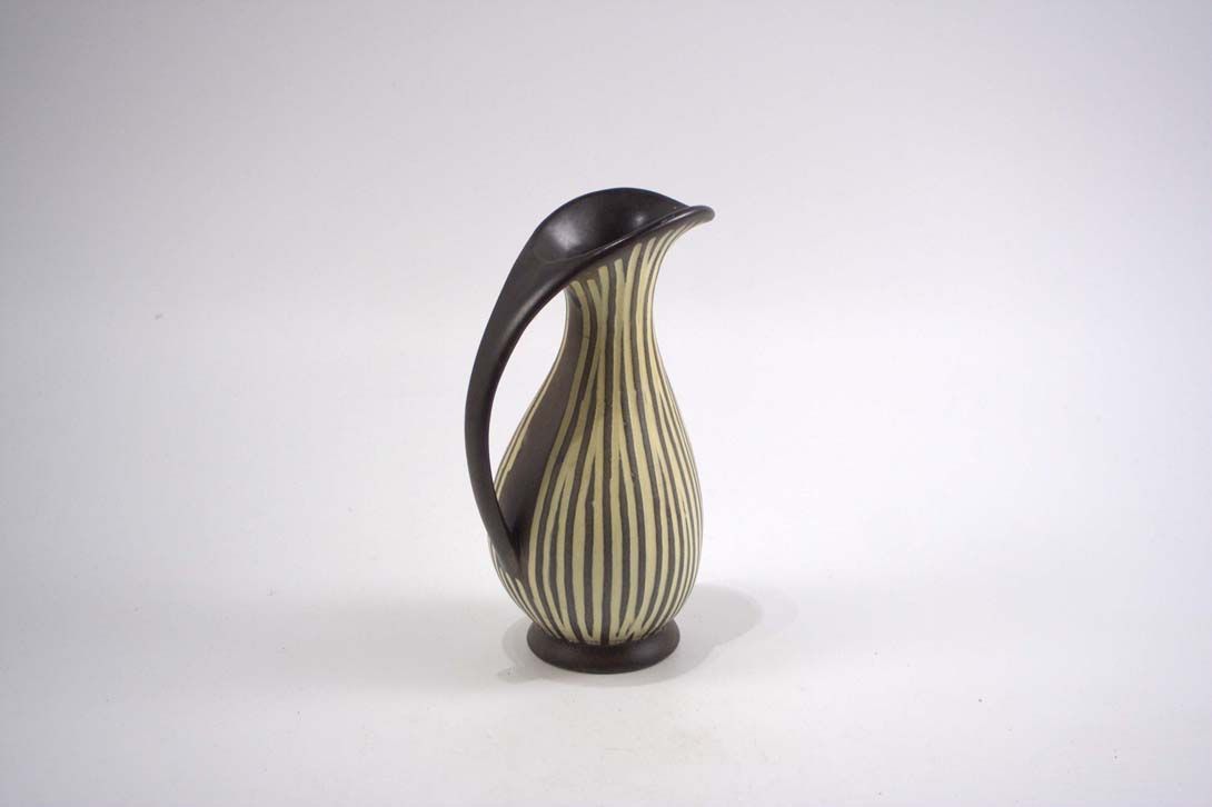 Foto Ceramic Table Vase Jug Brown Stripes B4